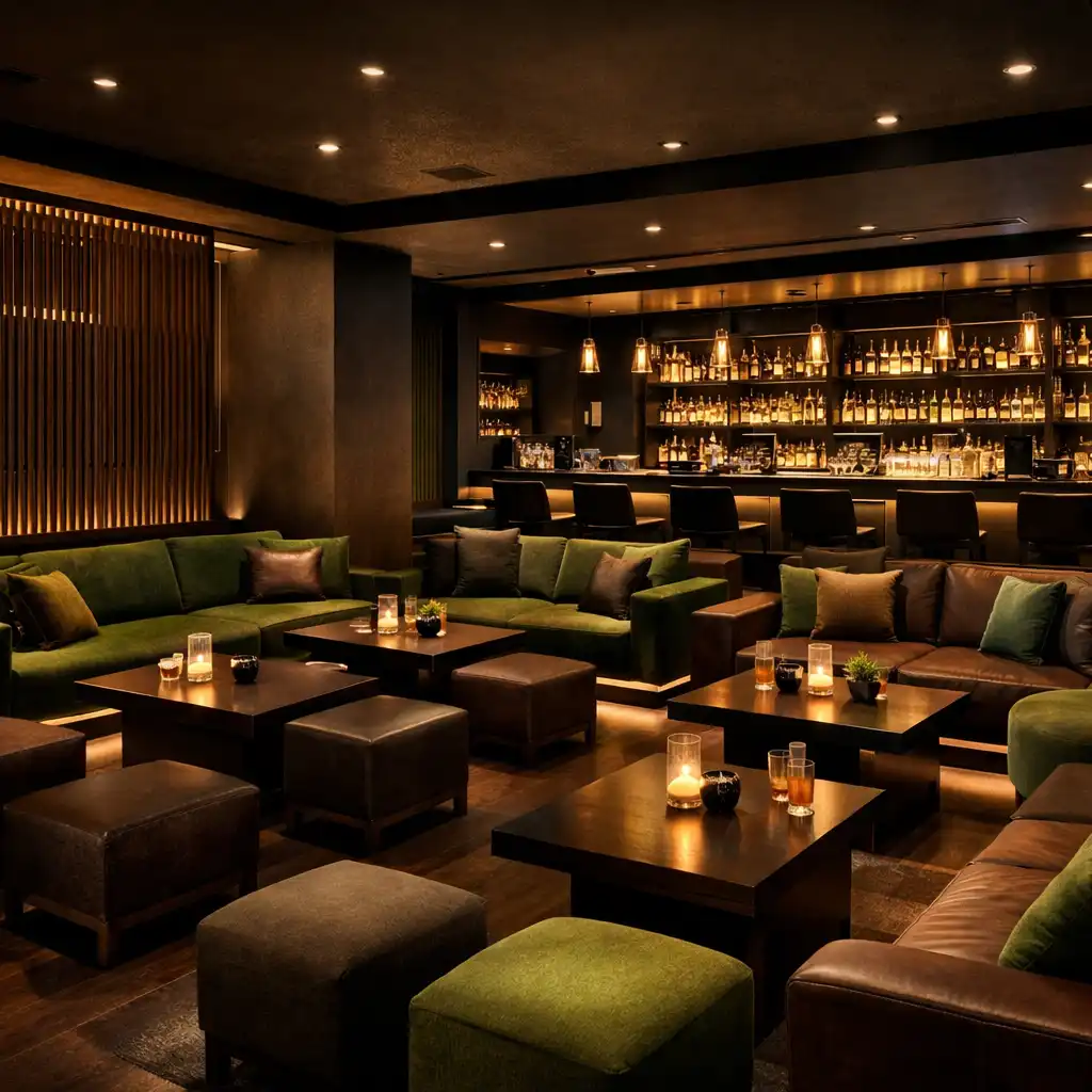 The Lounge semi-private area with comfortable seating for 20 guests and a view of the main bar